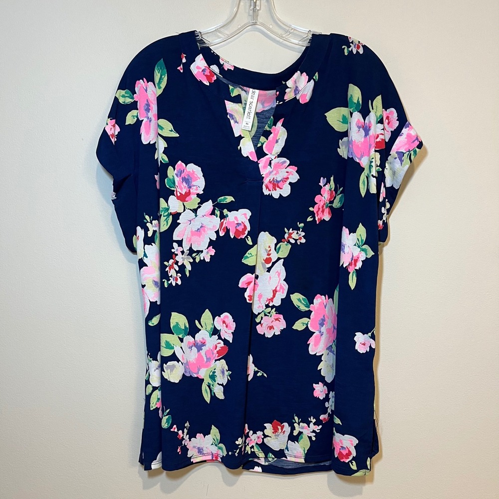Dear Scarlett Lizzy Blouse Short Sleeve Shirt Top Multicolor Floral Size XL